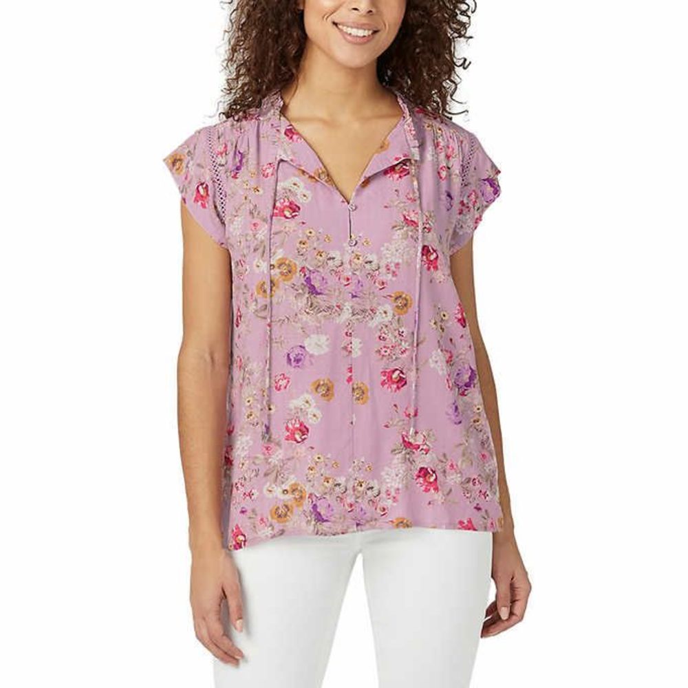 Buffalo David Bitton Womens Flutter Sleeve Floral Top Small